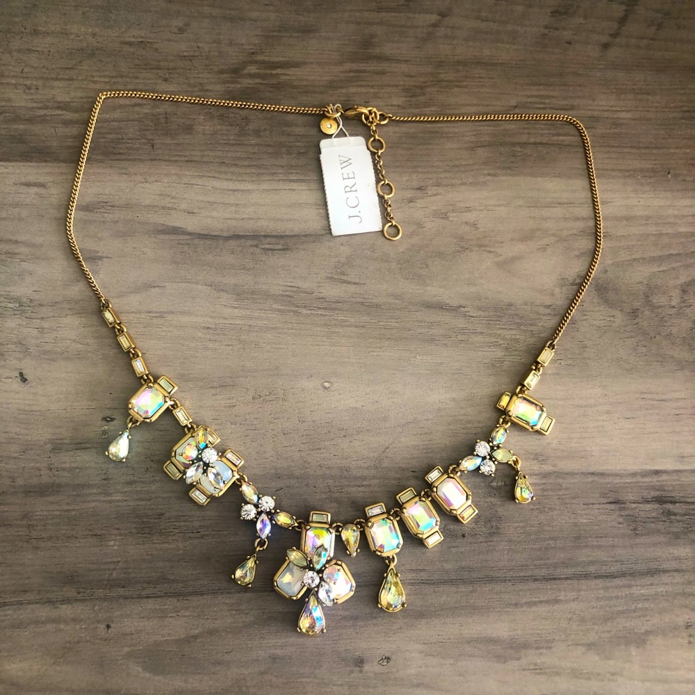 NWT J.Crew rainbow crystal gems statement necklace